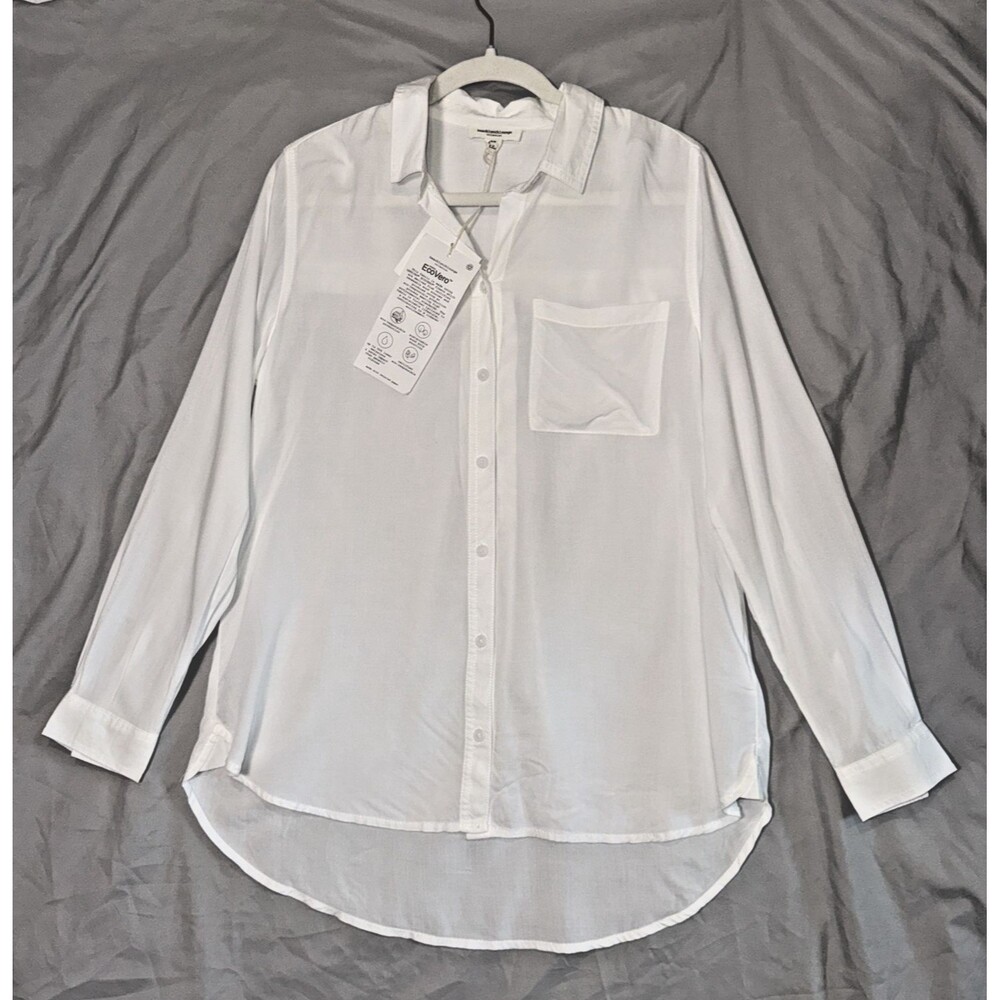 BeachLunchLounge NWT Button Up Sheer White Top Blouse Size M EcoVero Lagenlook
